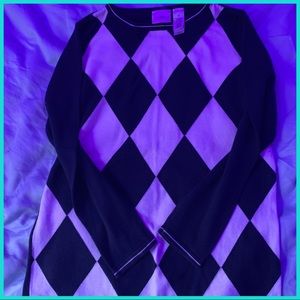 Blue and white diamond sweater